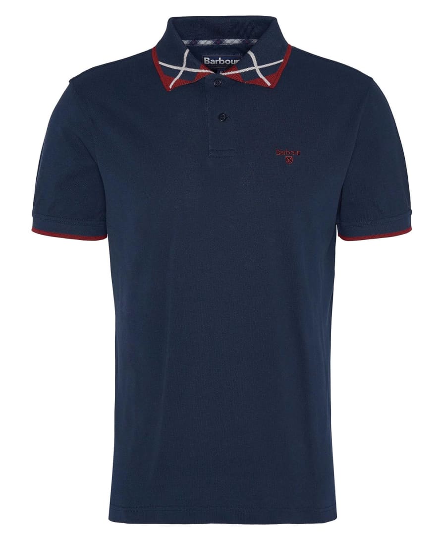 Barbour Barbour Brodie Tartan Collar Polo Shirt Navy/red