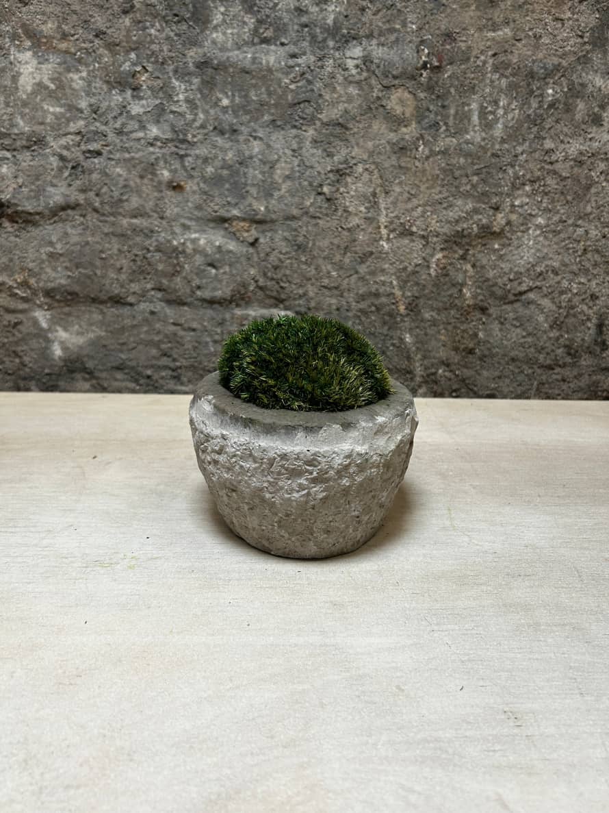 12 Antique Stone Mortar With Moss Fr49