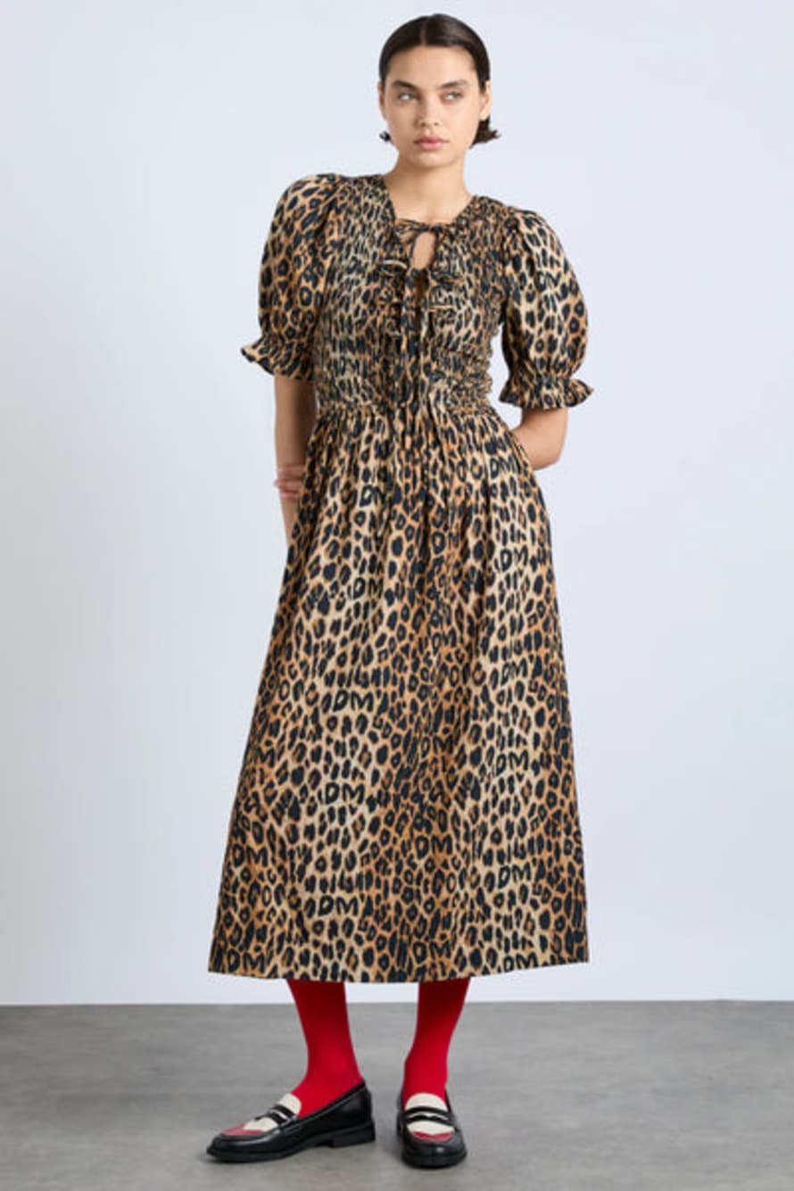 Damson Madder Damson Madder Bluebell Midi Dress In Leopard