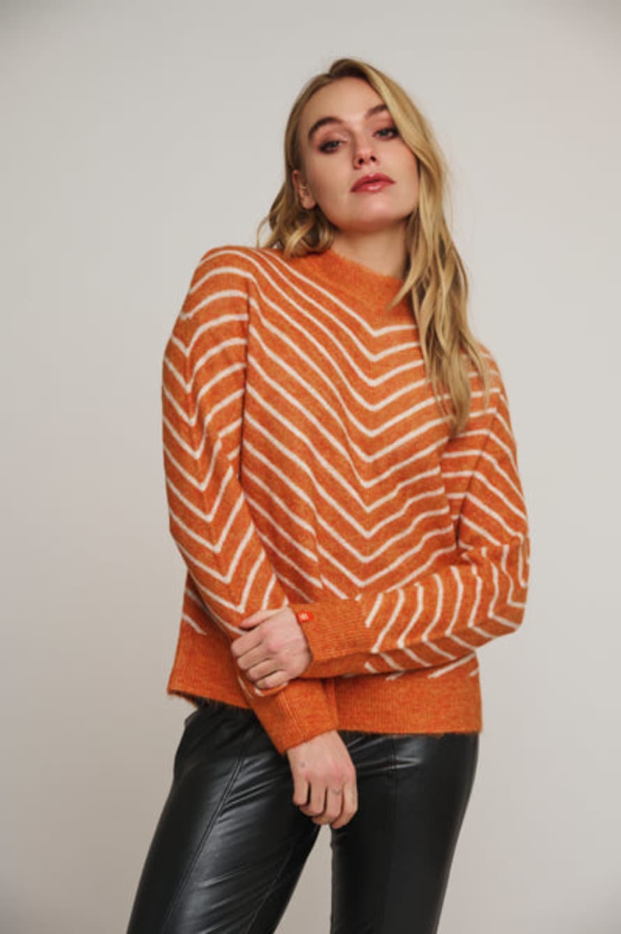 Rino and Pelle Annelie Mock Neck Stripe Sweater - Clay/birch