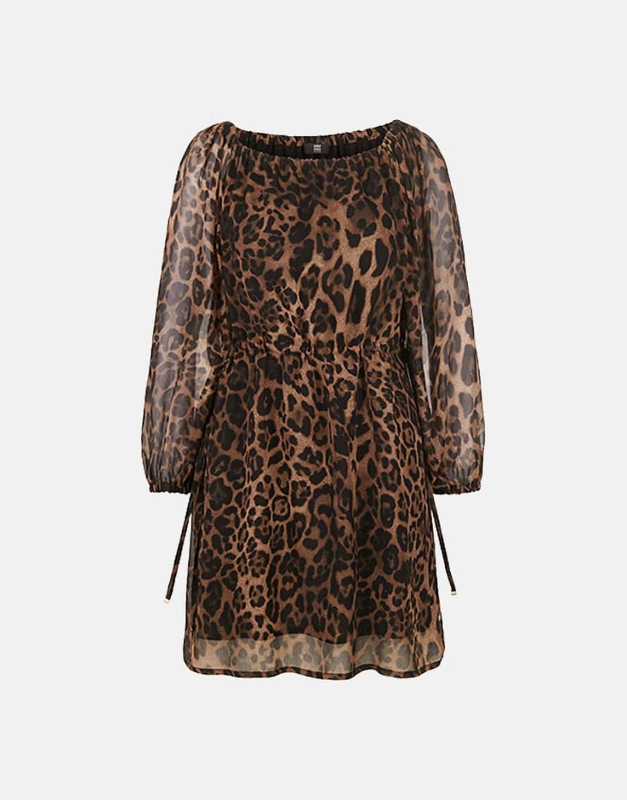 Riani Leopard Sheer Sleeve Belted Dress Col: 884 Brown Multi