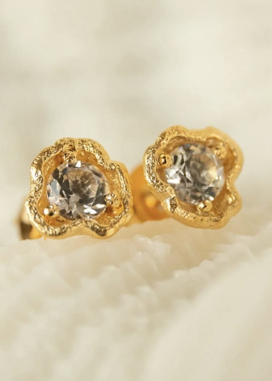 Claire Hill Designs White Topaz Gold Lichen Stud Earrings