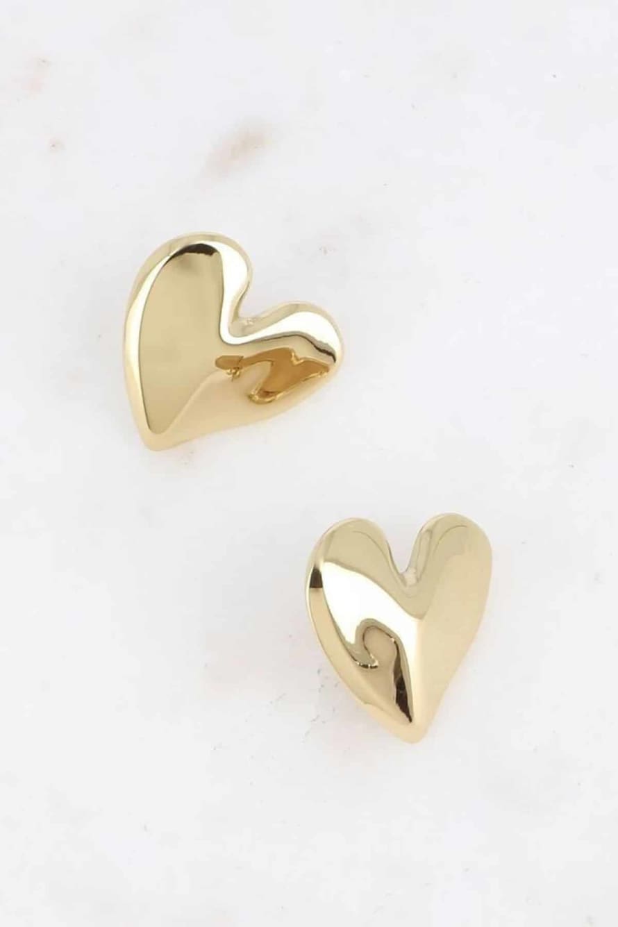 Bohm Paris Gold Hammered Heart Stud Earrings