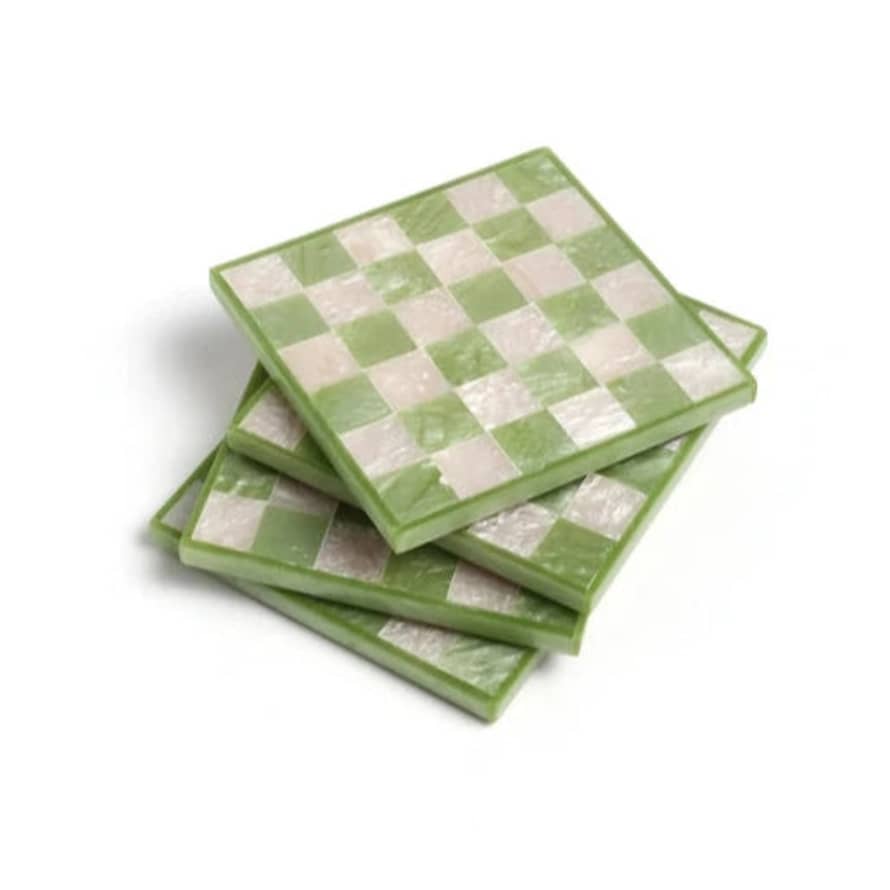 Tiramisu Green and Cream Checkerboard Coaster