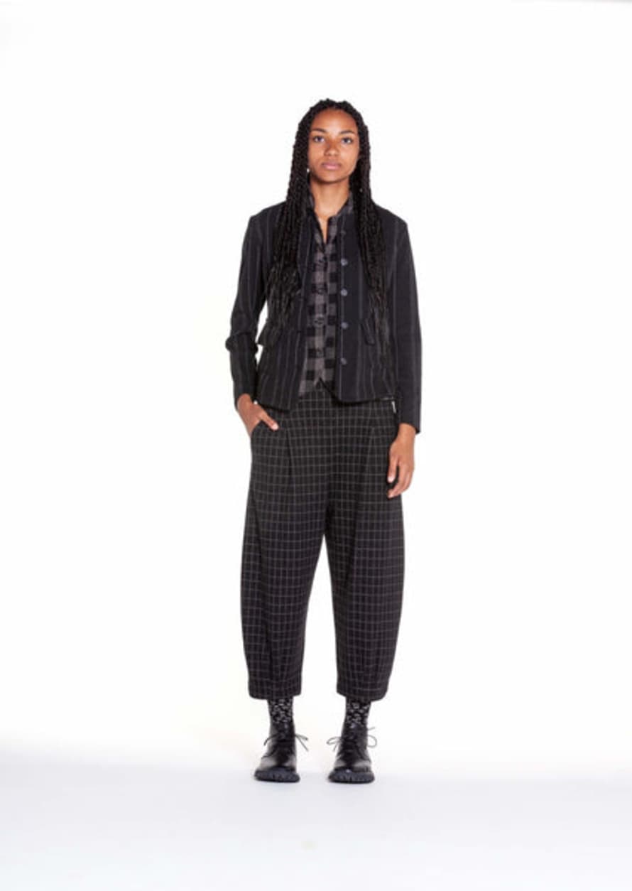 Mama B Bianco S 100% Cotton Dart Trousers In Black and Cream Check