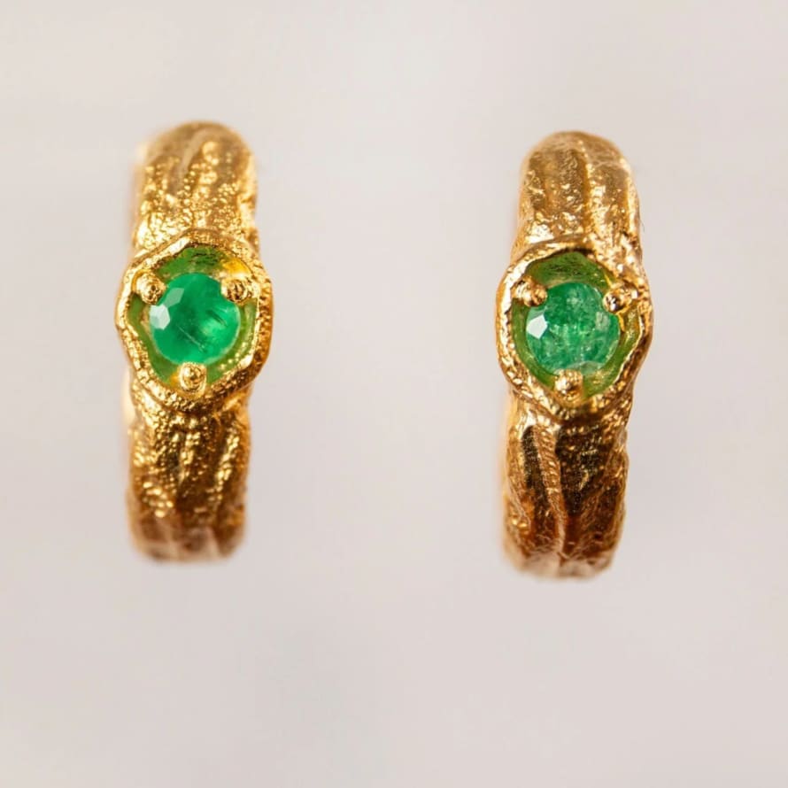 Claire Hill Designs Emerald Gold Branch Hoop Earrings