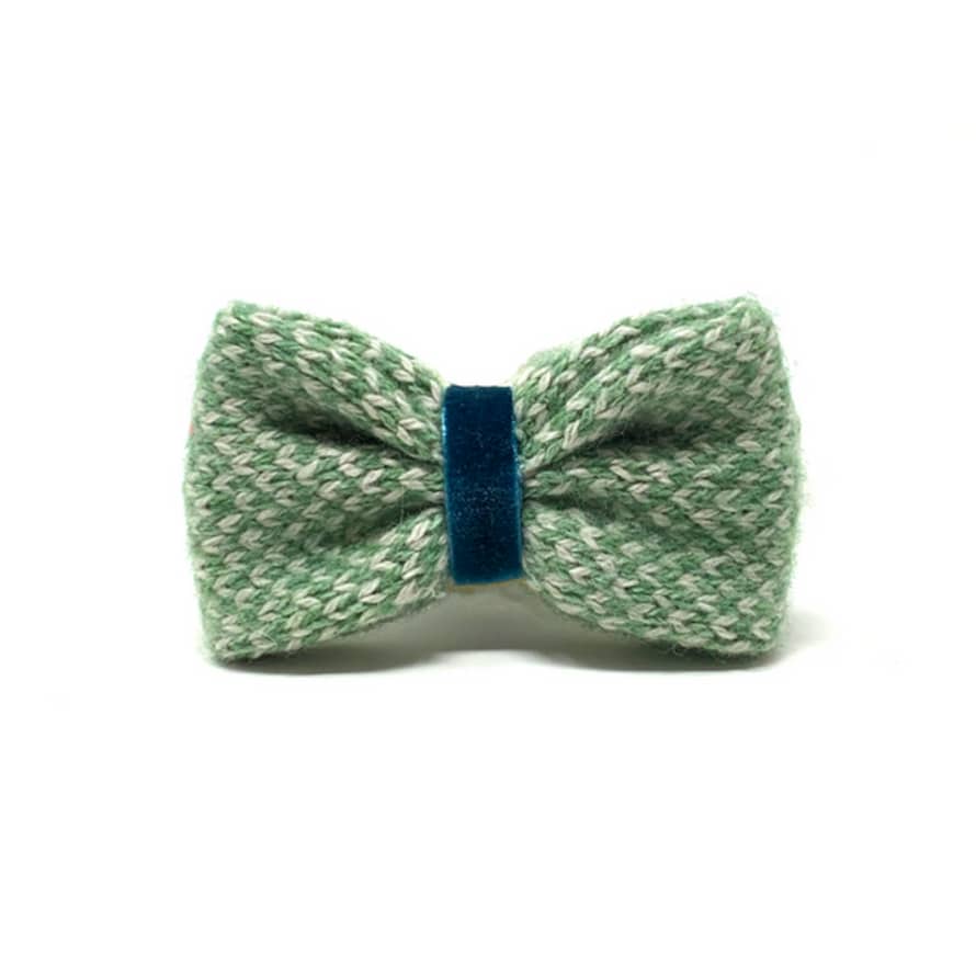 Stocky & Dee Small Harris Design - Luxury Dog Bow Tie - Green & Dove