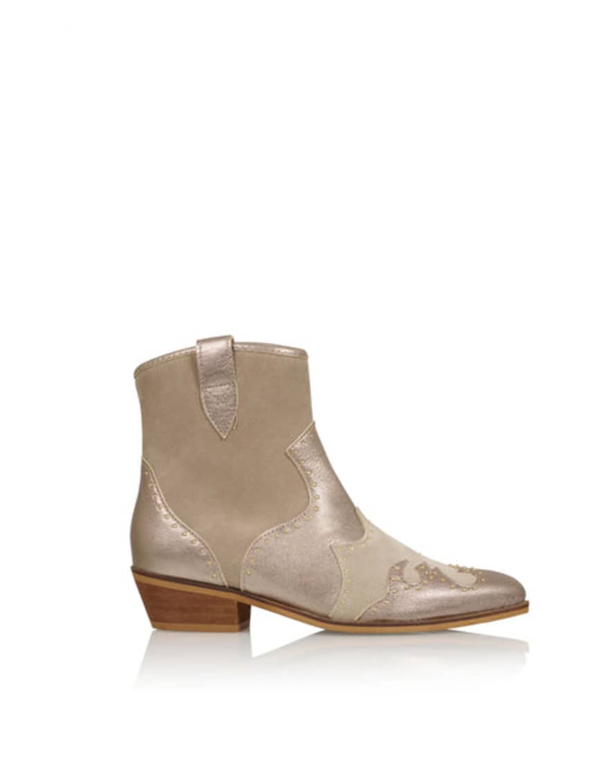 DWRS Lyon Stud Taupe & Stone Ankle Cowboy Boot