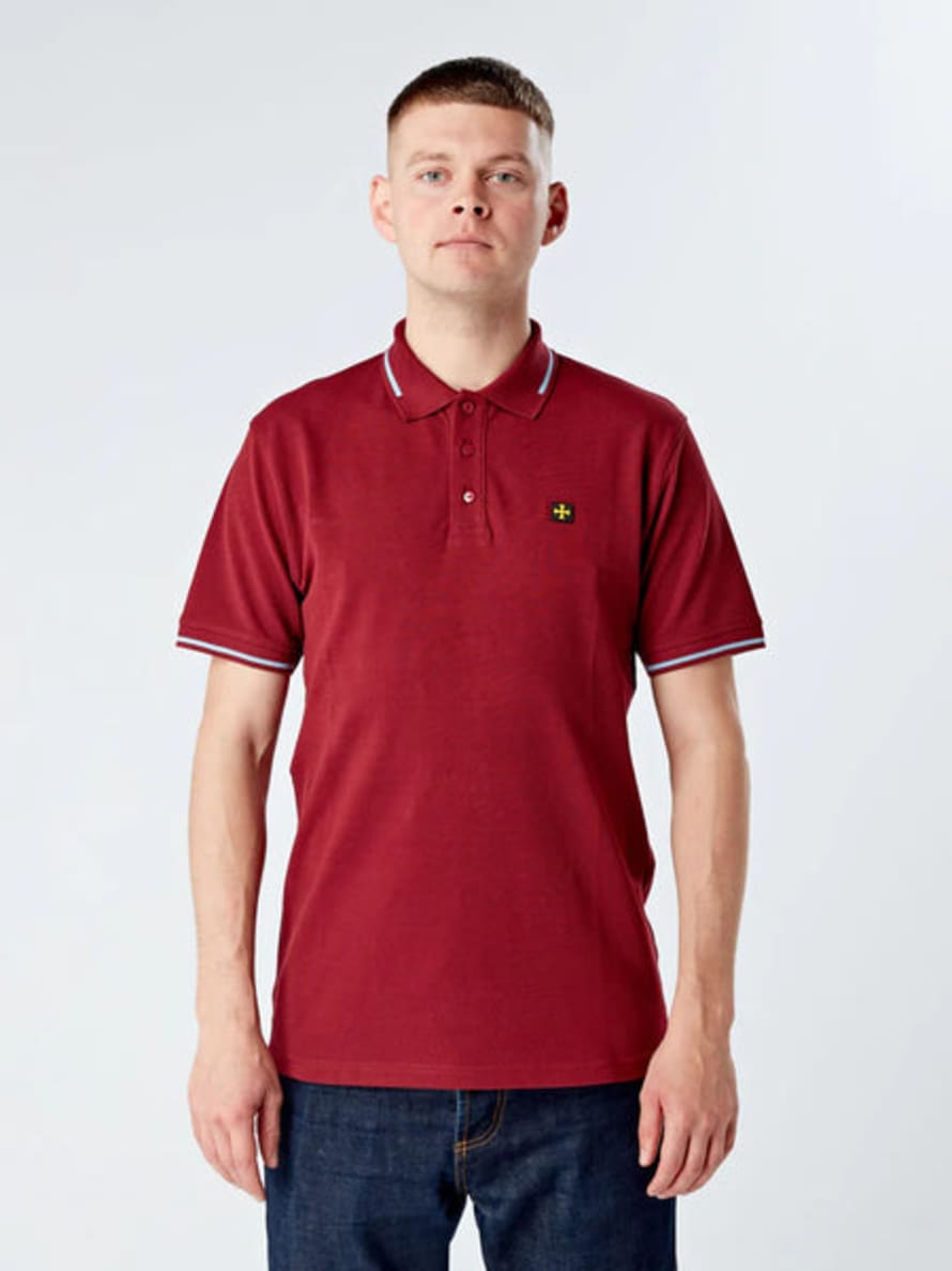 Terrace Cult Premium Pique Polo Burgundy/Sky Blue