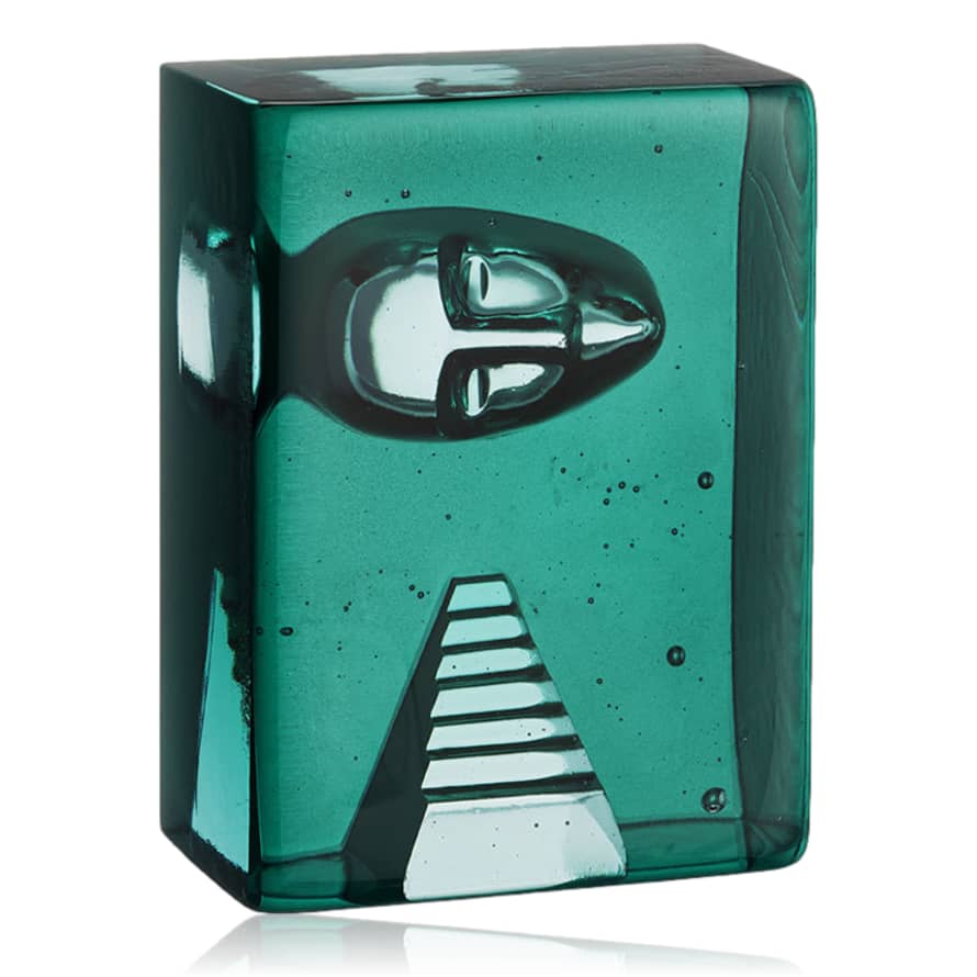 Kosta Boda  Block Azure Stairs Sculpture Petrol Blue