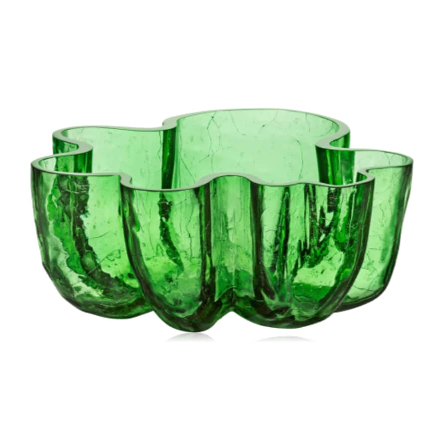 Kosta Boda  Circular Glass Crackle Bowl Dark Green