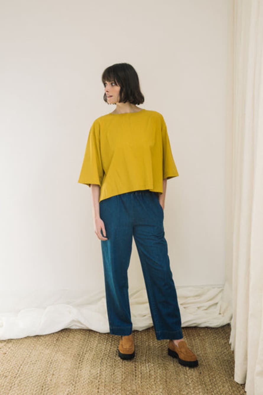 Beaumont Organic Shay Organic Cotton Jersey and Poplin Top In Chartreuse