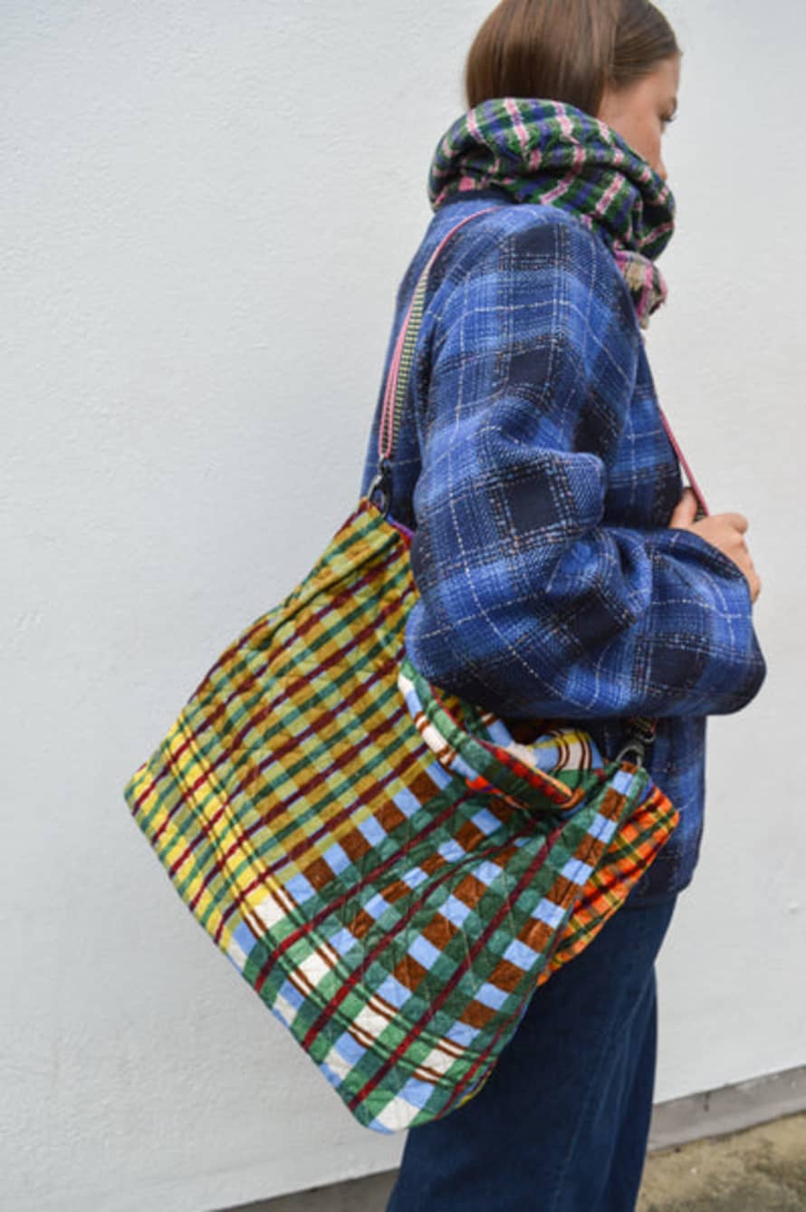 Epice Orange / Blue Check Shopping Tote