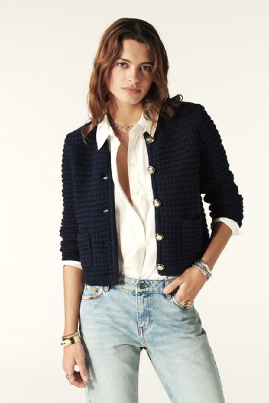 BA&SH Navy Gaspard Knit Cardigan