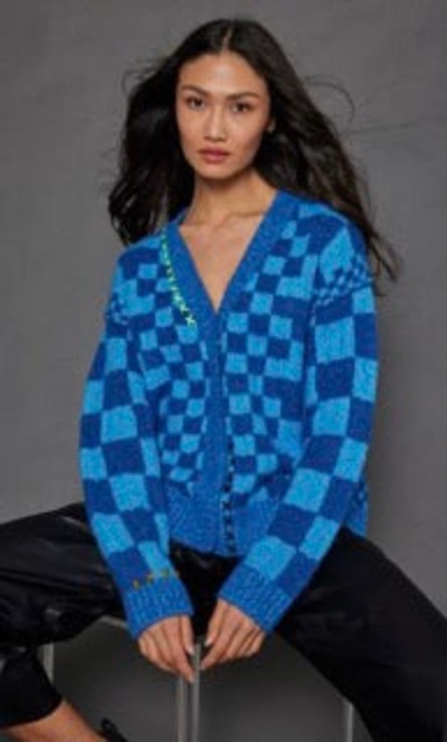 Lisa Todd Check Me Out Cardy In Blue/Turq