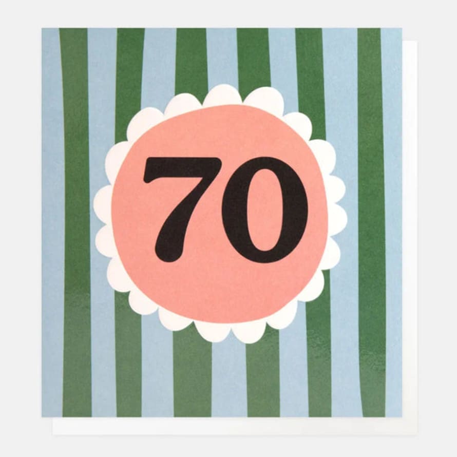 Caroline Gardner Cards Lot020 70 Birthday Green & Blue Stripe Card