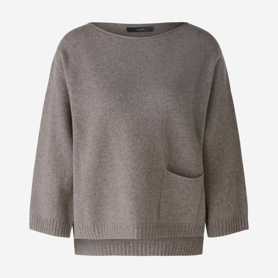 Oui Fashion Pullover Wool Blend Taupe