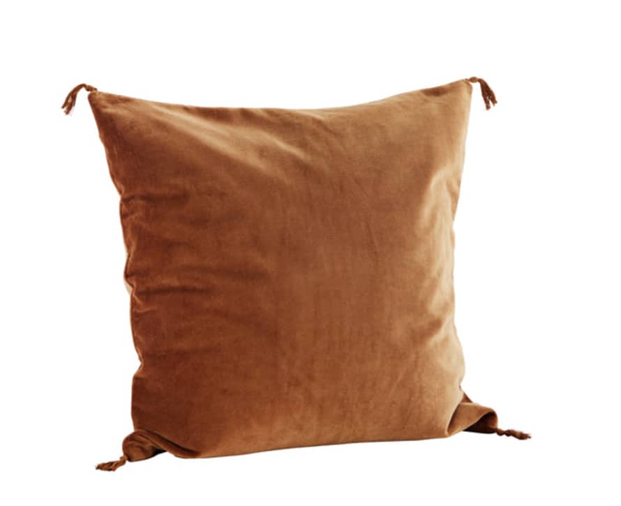 Madam Stoltz Velvet Square Cushion In Rust