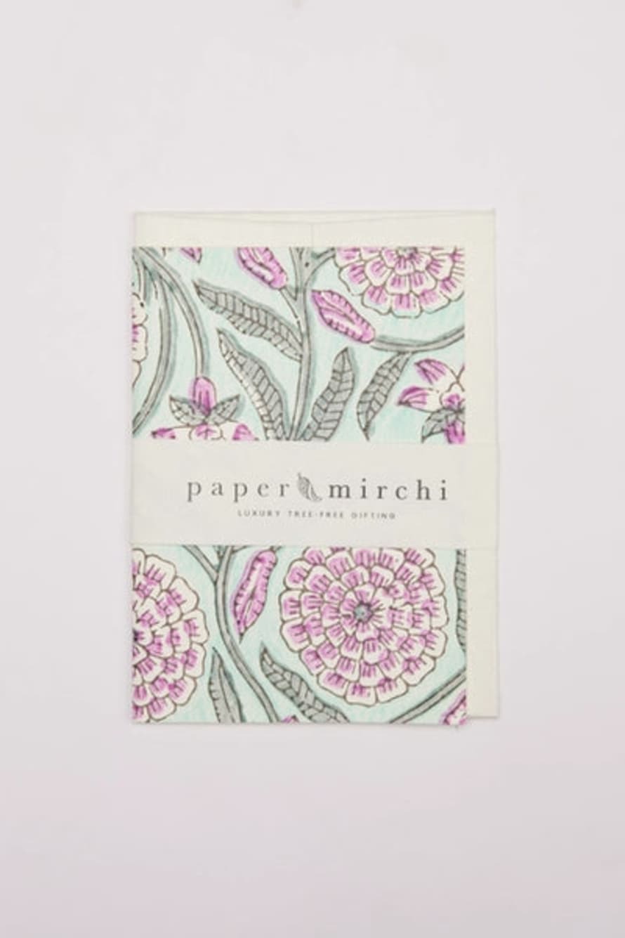 Paper Mirchi Hand Block Print Greeting Card- Rajmala Teal