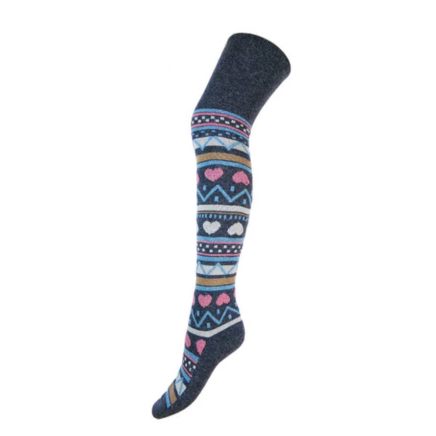 Joya 4-7 Over The Knee Wool Blend Socks Heart Pattern