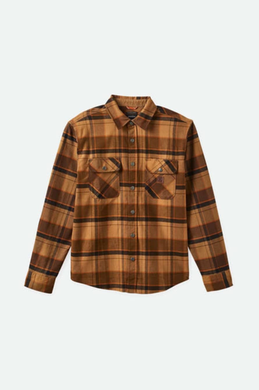 Brixton Builders Bowery Burro Brown Pinecone Brown Black Flannel Shirt