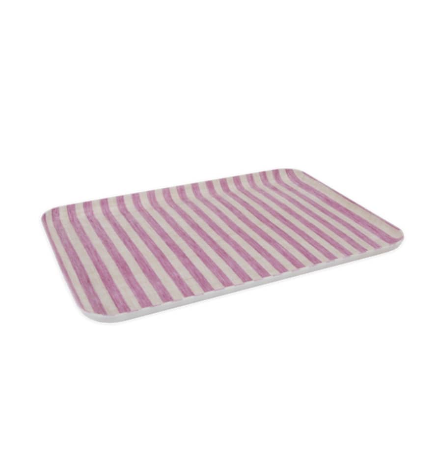 Fog Linen Work Michele Medium Coated Linen Tray, Pink Stripe