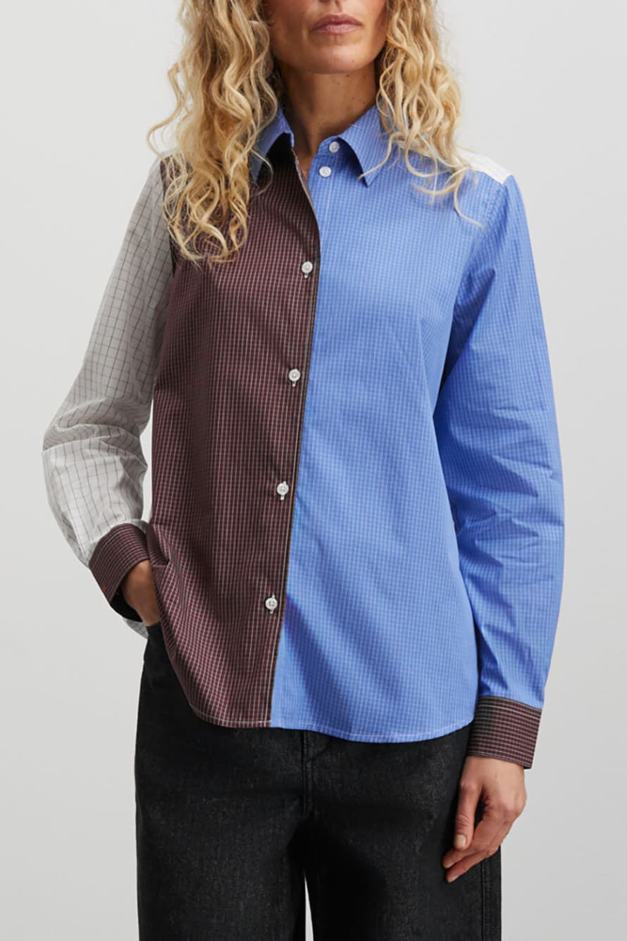 Mads Norgaard Grid Amparo Blue Crane Shirt