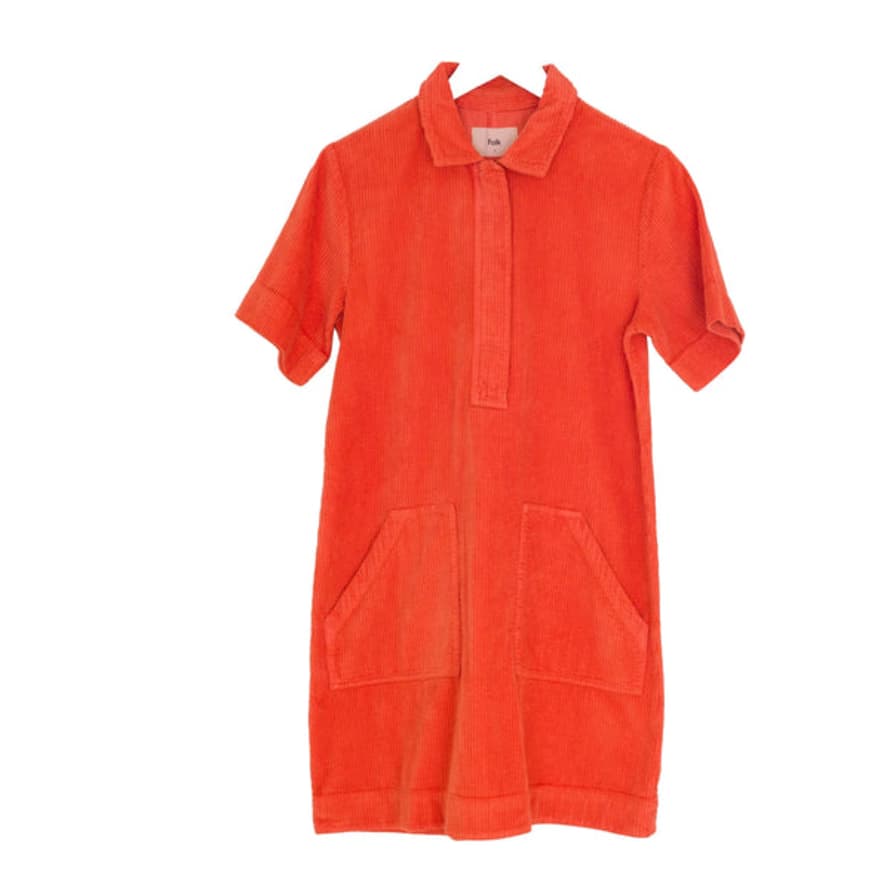 Folk A Line Zip Dress - Vermillion Cord