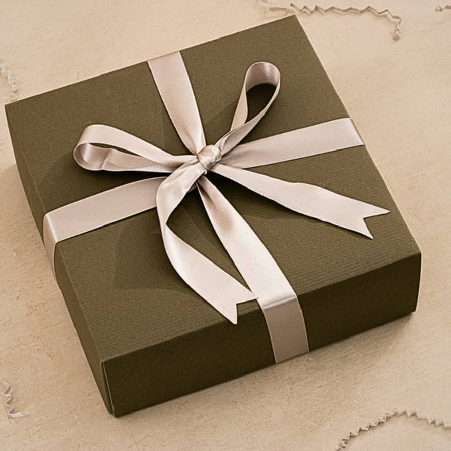 Papersmiths Large Gift Box - Khaki With Silver Ribbon