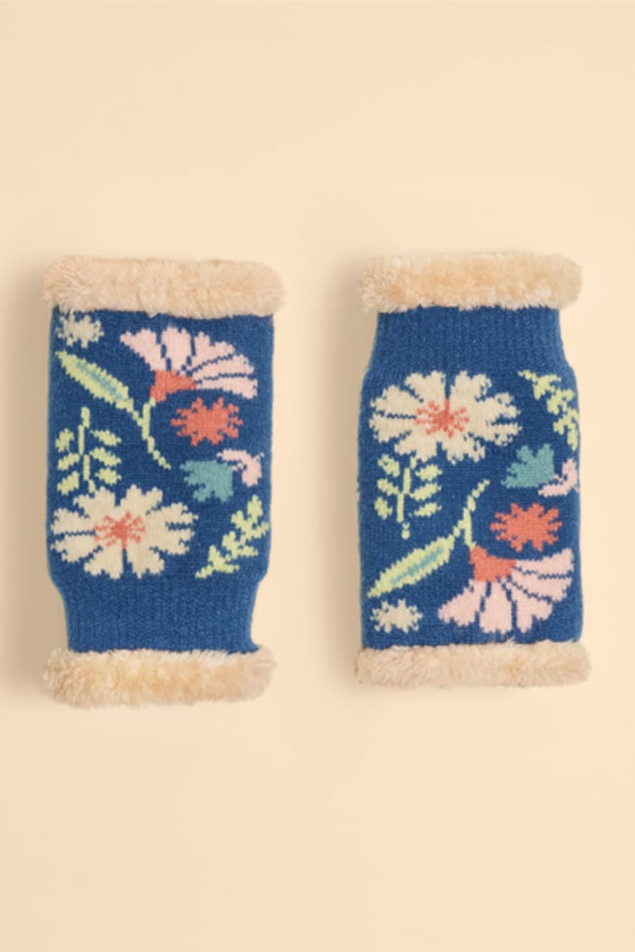 Powder Cos137 Watercolour Floral Wrist Warmers In Denim