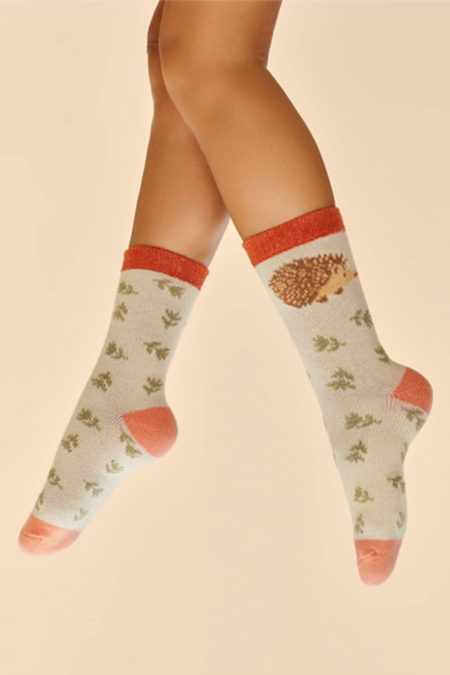 Powder Soc665 Happy Hedgehog Cosy Socks In Cream