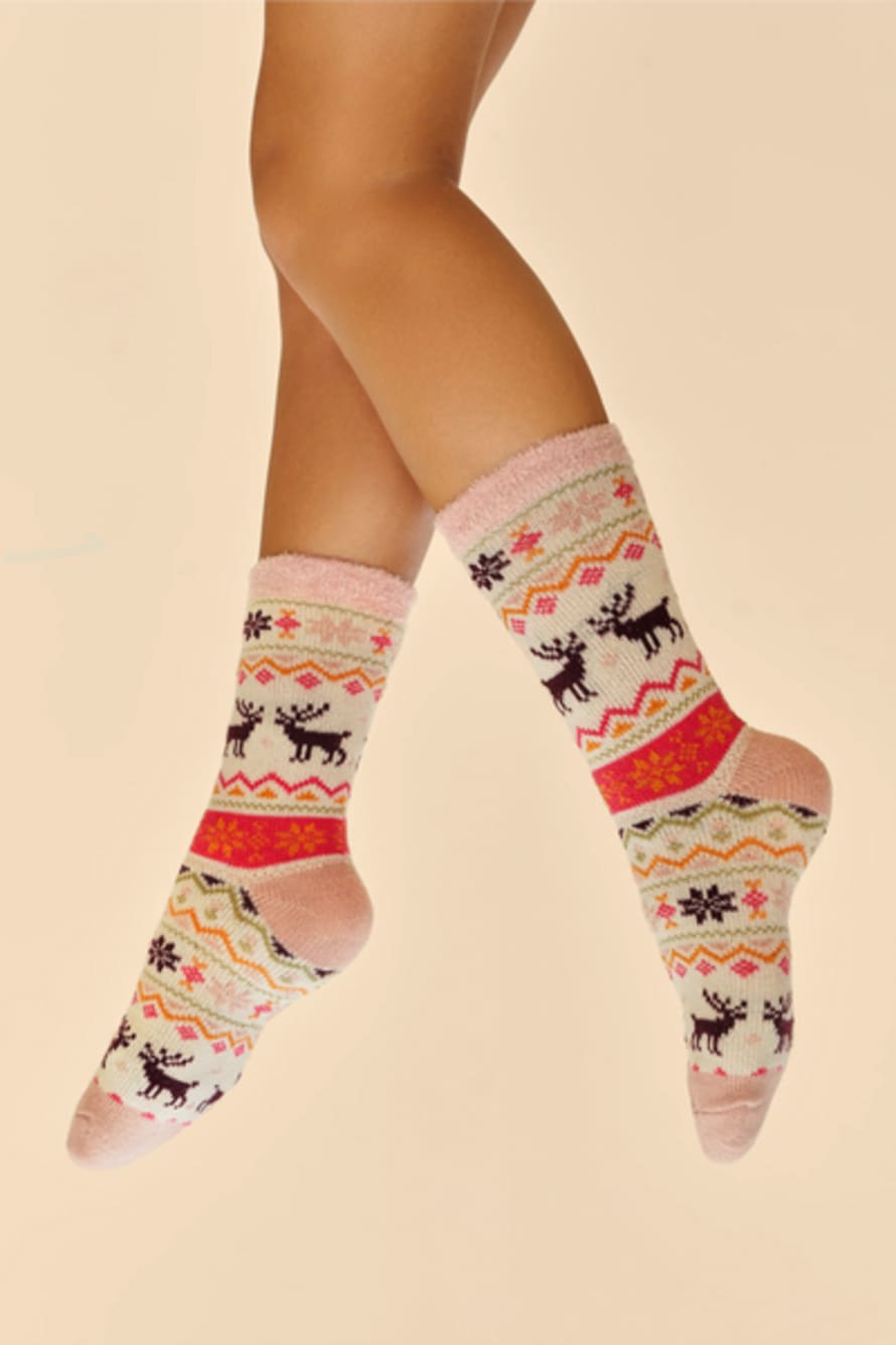 Powder Soc667 Fair Isle Reindeer Cosy Socks