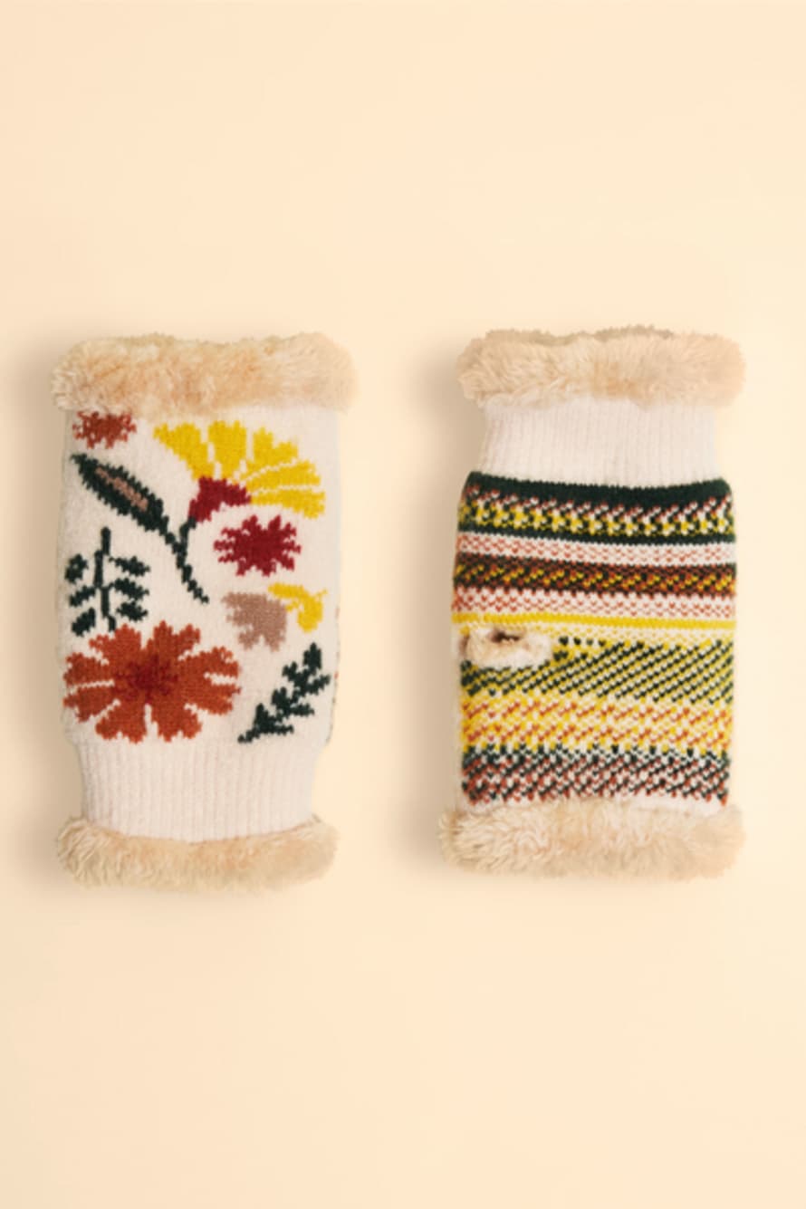 Powder Cos120 Watercolour Floral Wrist Warmers In Cream