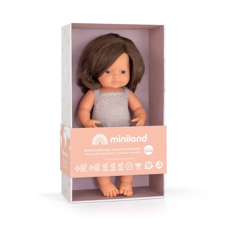 Miniland Girl Doll in Grey Romper