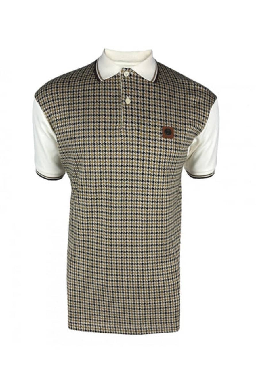 Trojan Houndstooth Panel Polo In Ecru