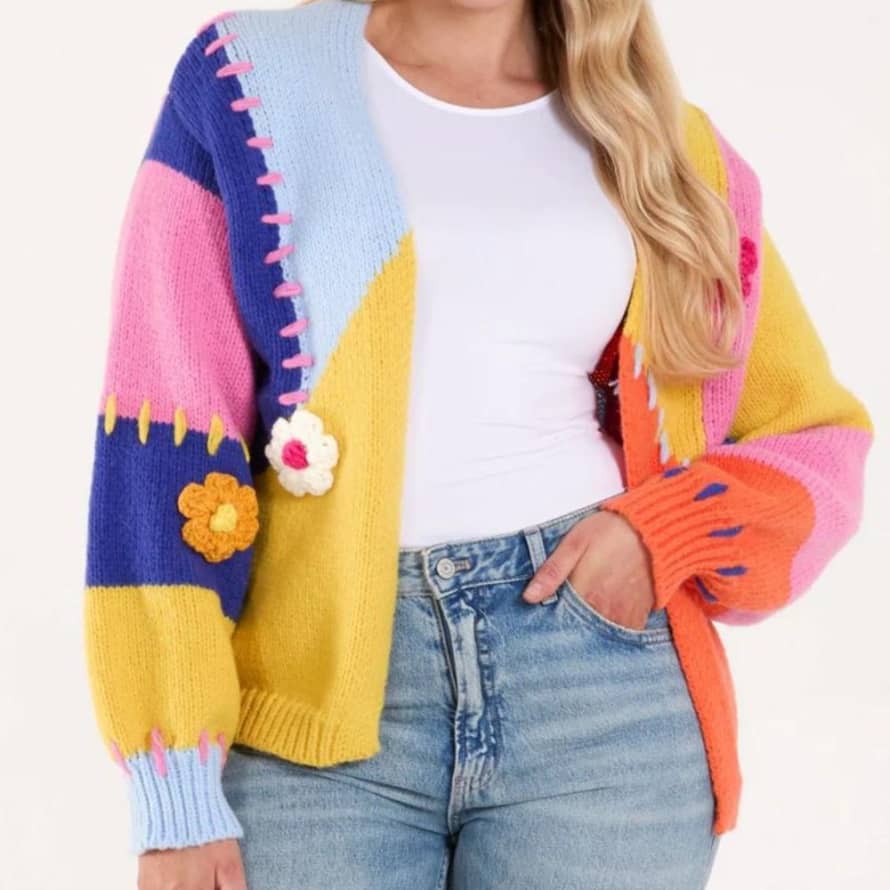 source lifestyle  Colourblock Knit Flower Cardigan