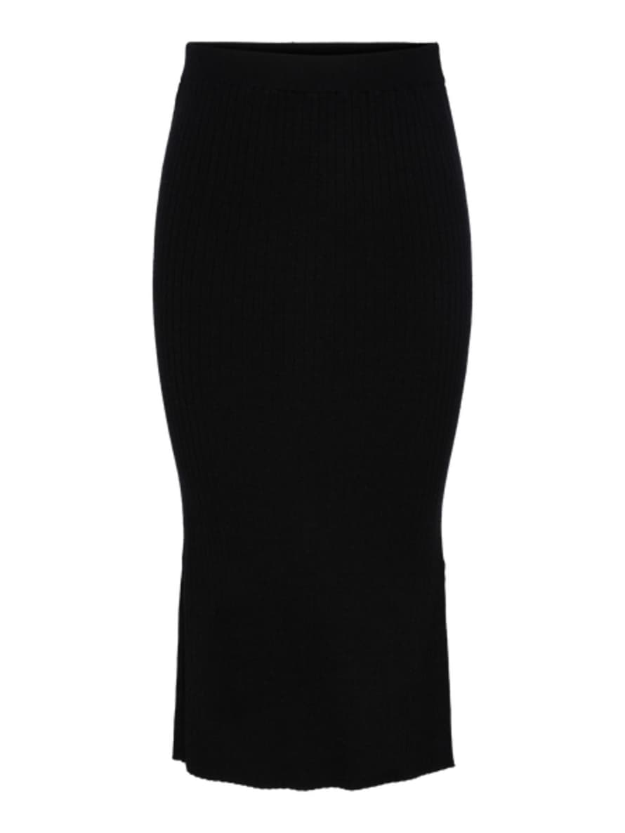 Pieces Pccrista Black Midi Knit Skirt