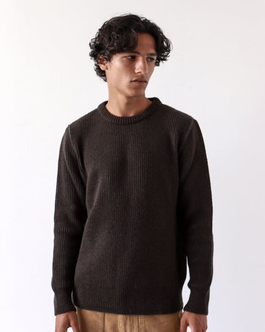 Far Afield Hamish Ribbed Jumper Slate Brown/forest Green