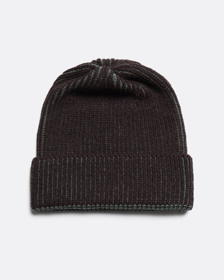 Far Afield Ribbed Knit Beanie Slate Brown/forest Green