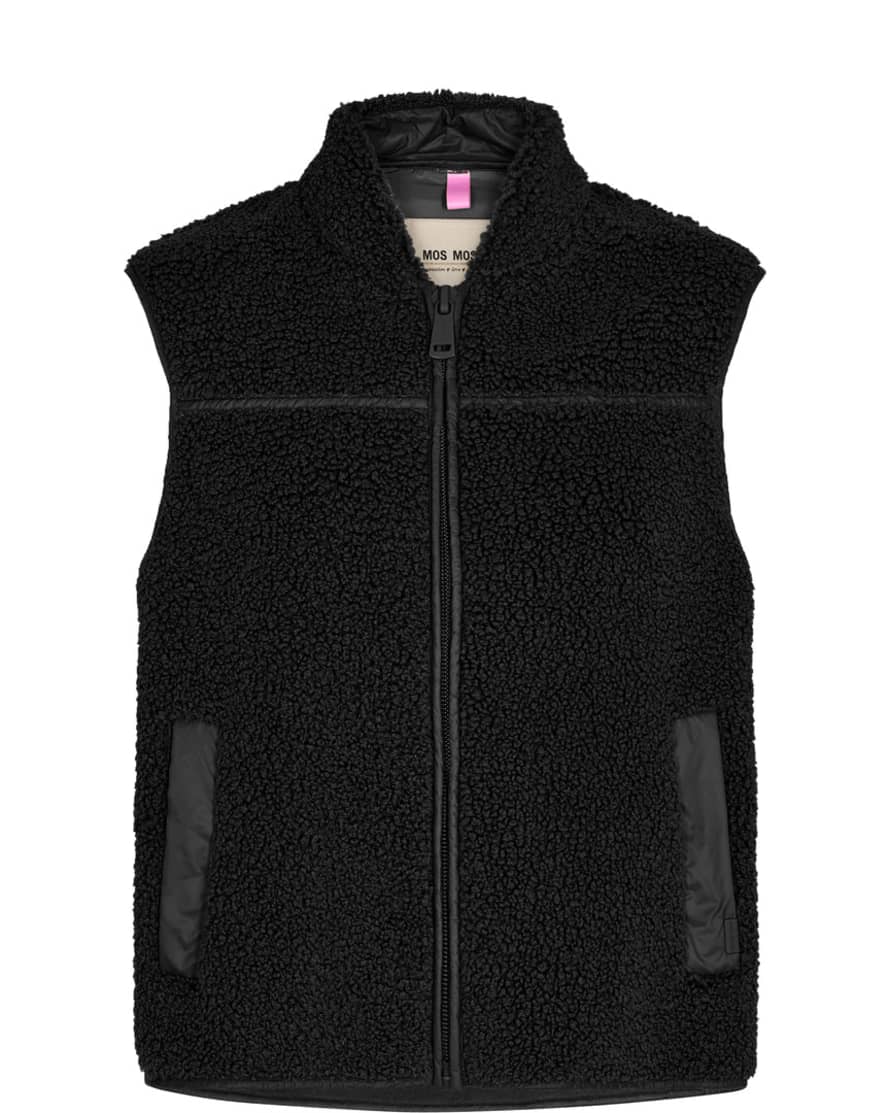 Mos Mosh Rowe Teddy Waistcoat In Black