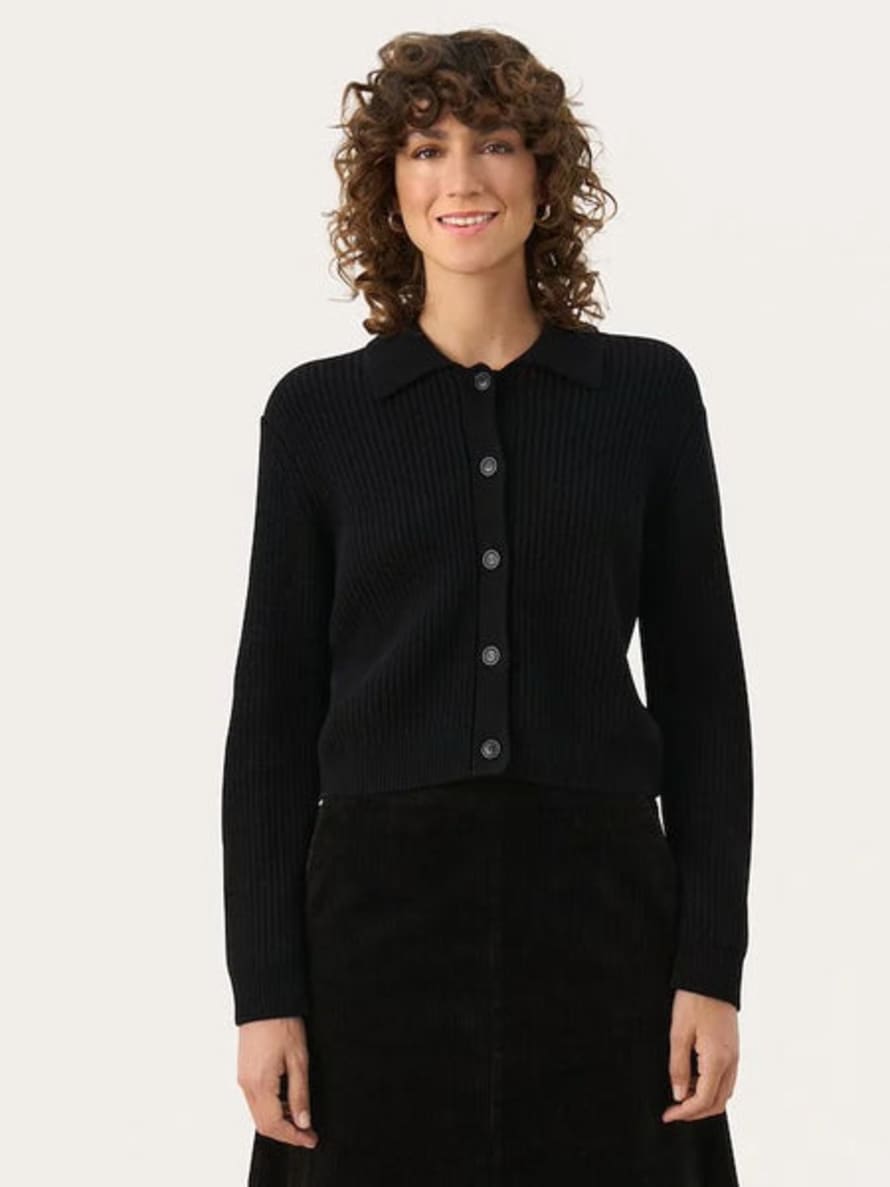 Part Two Lucianna Black Knitted Cardigan With Collar