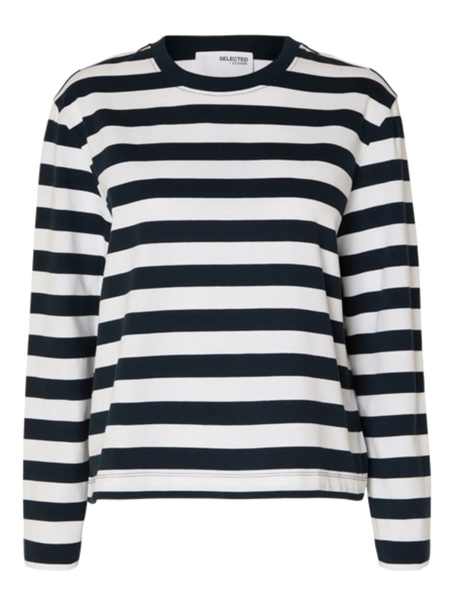 Selected Femme Essential LS Striped Boxy Tee