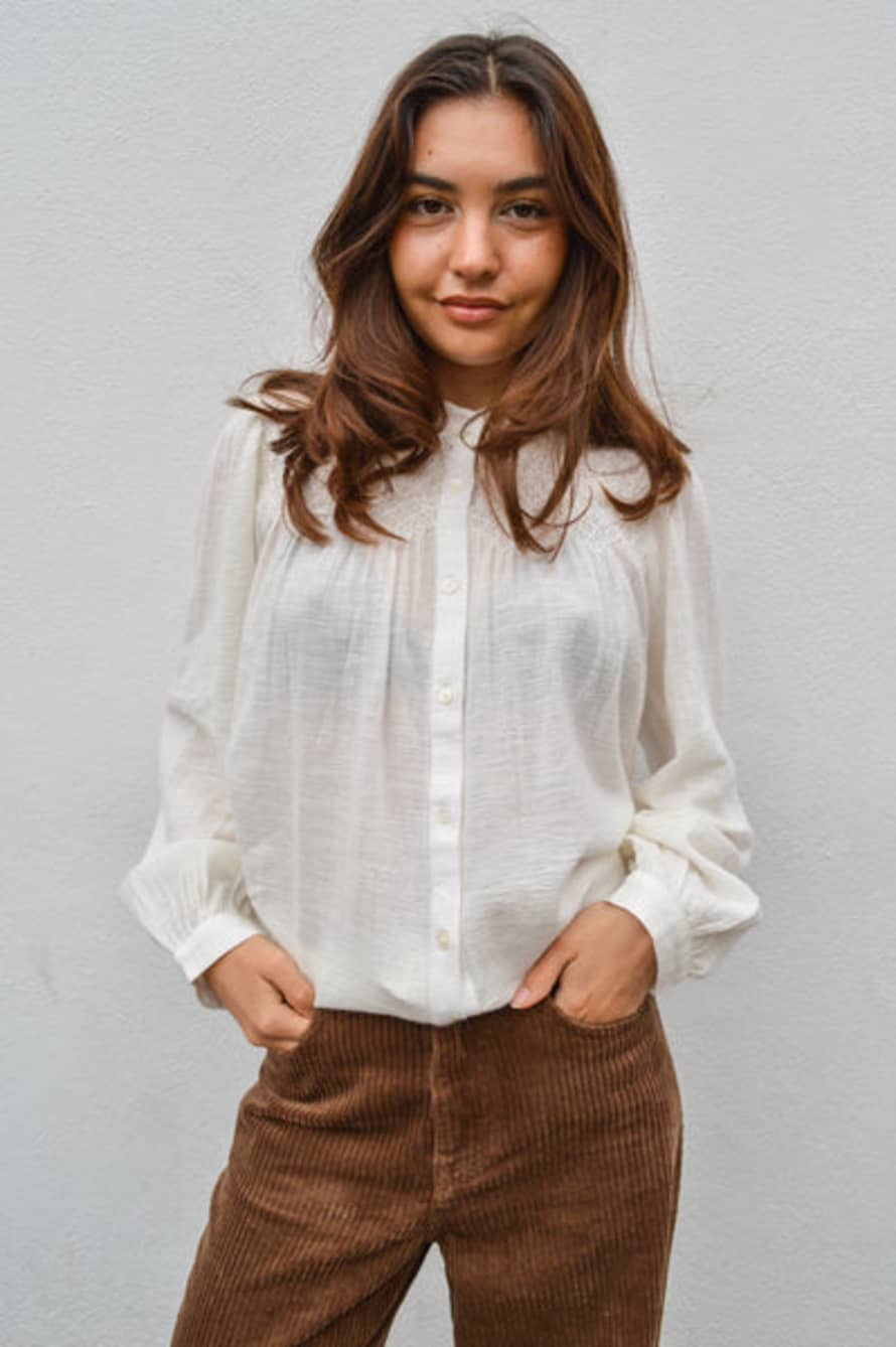 Indi & Cold Emroidered White Smock Shirt