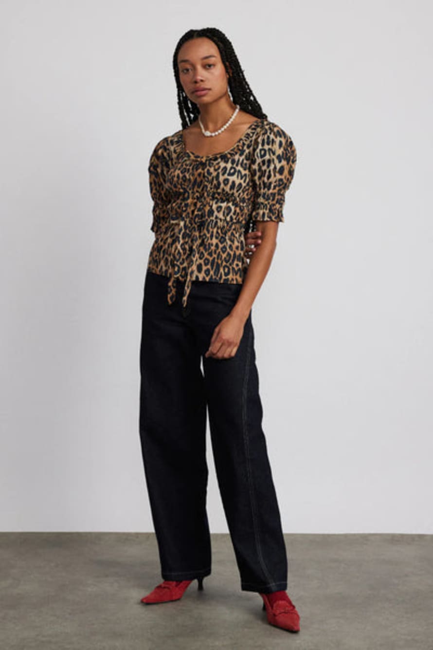 Damson Madder Bianca Ruffle Blouse - Leopard