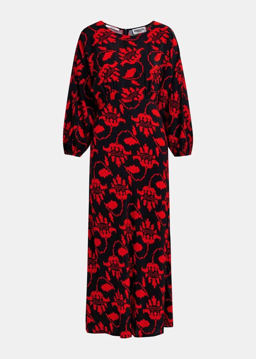 Essentiel Antwerp Black and Red Ganger Maxi Dress