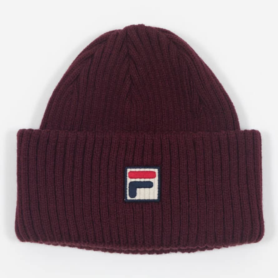 Fila Finns Classic Chunky Turn Up Beanie In Burgundy