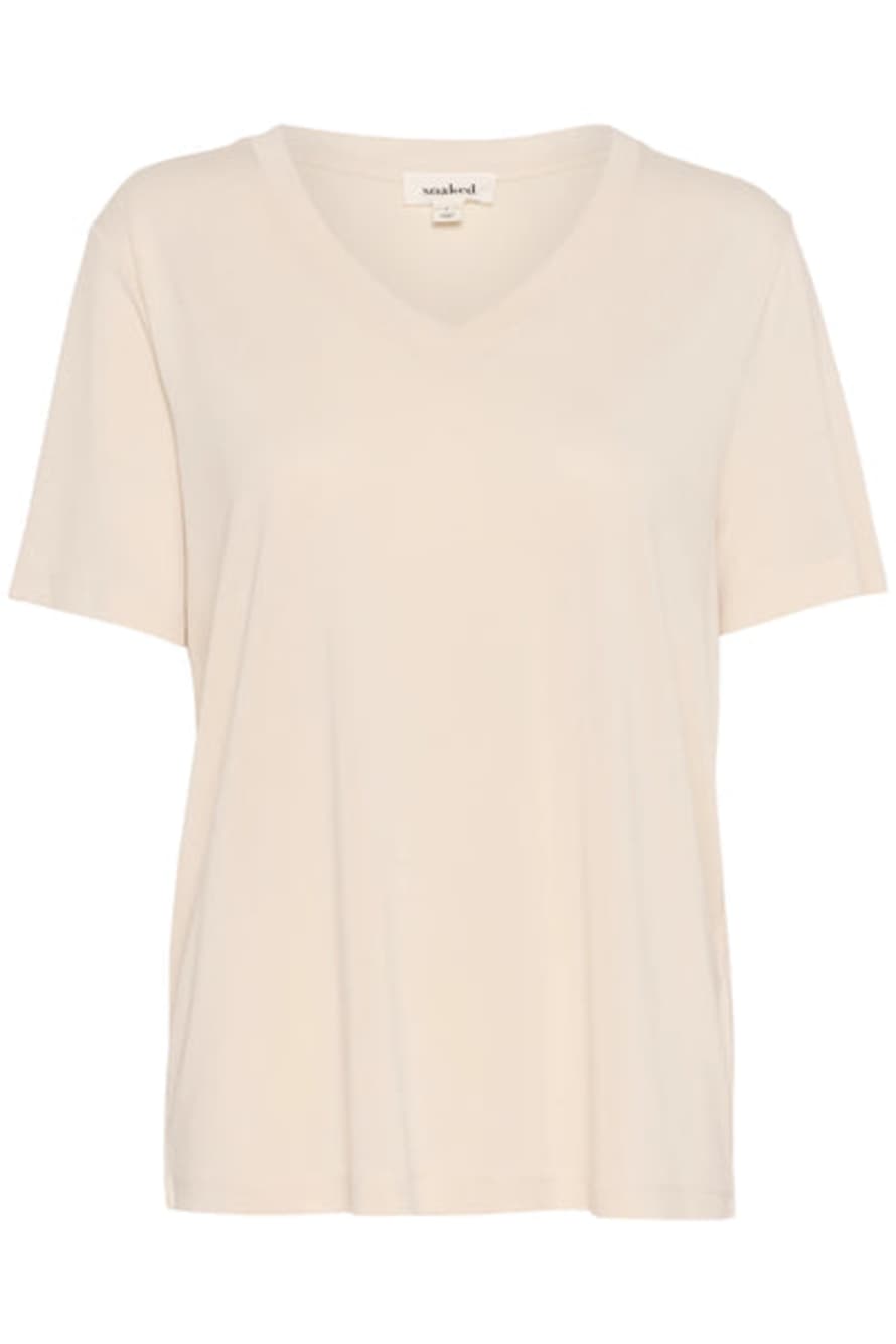 Soaked in Luxury  Columbine Loose Fit V-Neck SS In Oatmeal