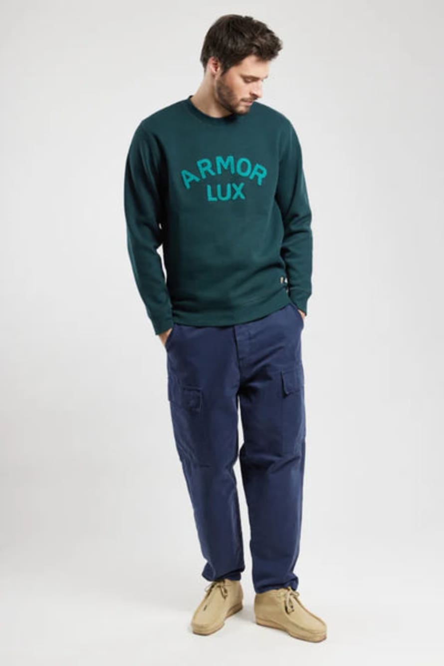 Armor Lux 73055 Heritage Crew Neck Sweater In Dark Storm/ Bouclette