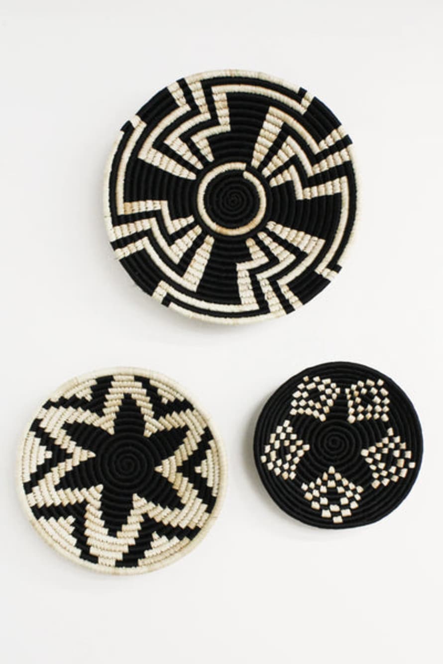 MYDORIS Set of 3 Handwoven Baskets - Black & Natural